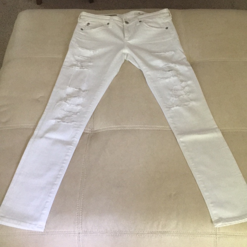 AG destructed white denim